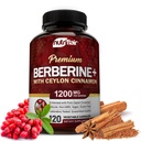 NutriFlair Premium Berberine HCL 1200mg, 120 kapsler - Plus Pure True Ceylon kanel, Berberine HCI Root Supplements Pills - immunsystem - giver en optimal 8% HCl