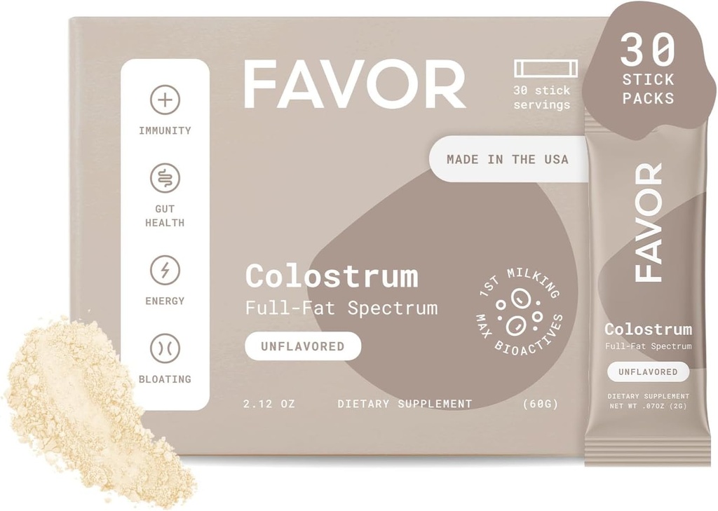 Favor Bovine Colostrum Packets Mea124; Liposomal og Hel Measures 124; Holistic Human Health Measurement 124; Perfekt til Rejser 124; First Milking Measurement 124; naturligt høj IgG 124; Etisk fremstillet i USA Measurement 124; Let at blande [Unflavored]