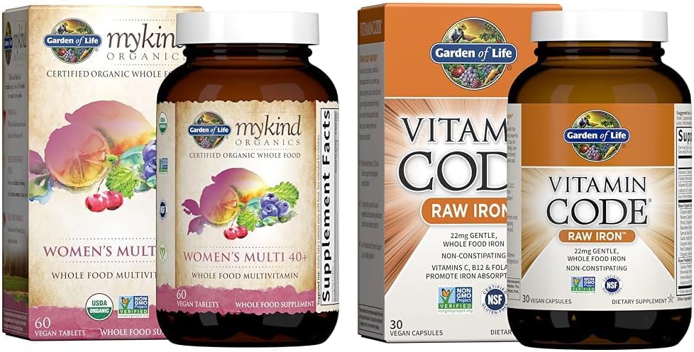 Livets have Organiske Vitamin til Kvinder 40 + - 60 tabletter, Kvinder Multi 40 +, Veganske Vitamin & Vitamin Code Raw Iron 30ct kapsler