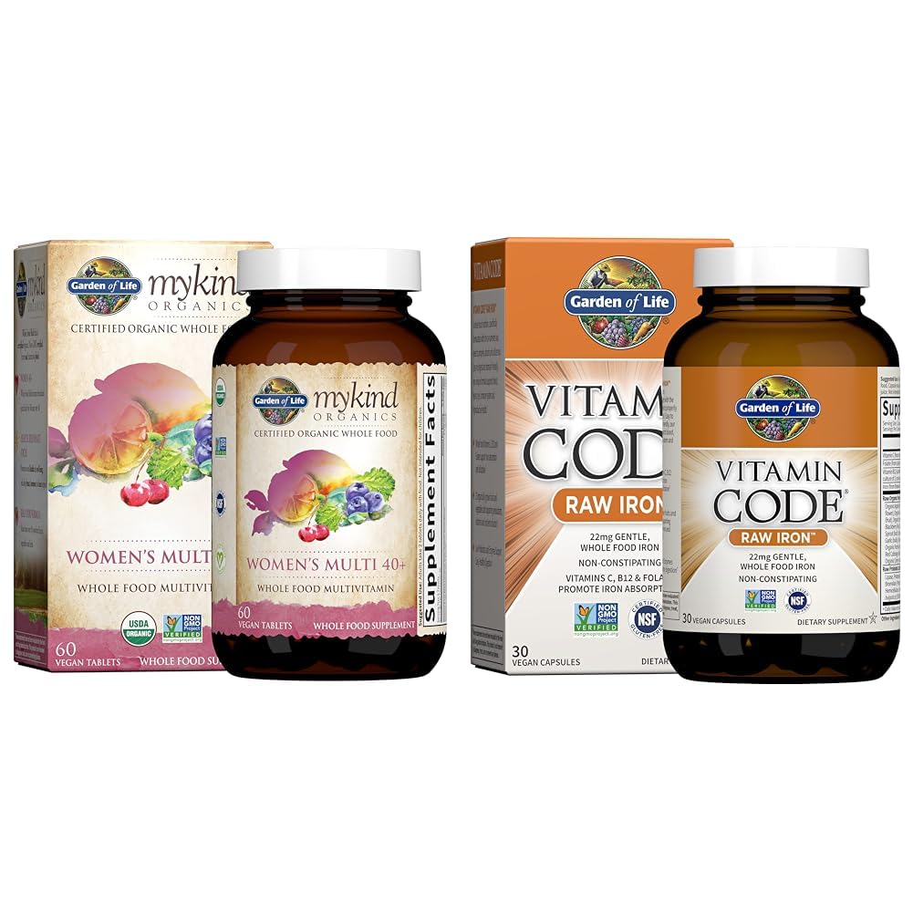 Livets have Organiske Vitamin til Kvinder 40 + - 60 tabletter, Kvinder Multi 40 +, Veganske Vitamin & Vitamin Code Raw Iron 30ct kapsler