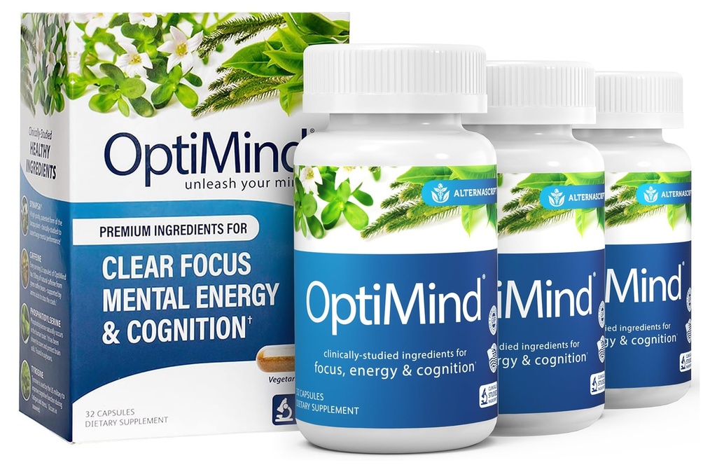 Optimind Bacopa Monnieri Brain Supplement for hukommelse og fokus, Nootropics med Phosphatidylserin, Huperzine A, Non- GMO, Klinisk Studerede Ingredienser, 96 Kapsler
