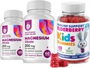 Elderberry Gummies for Kids and Magnesium 200 mg Gummies Sugar- Free - Sund immunsystem Booster og sundhedsstøtte med Elderberries Extract med Magnesium Calm Chews for Kids & Voksen Sugar- Free