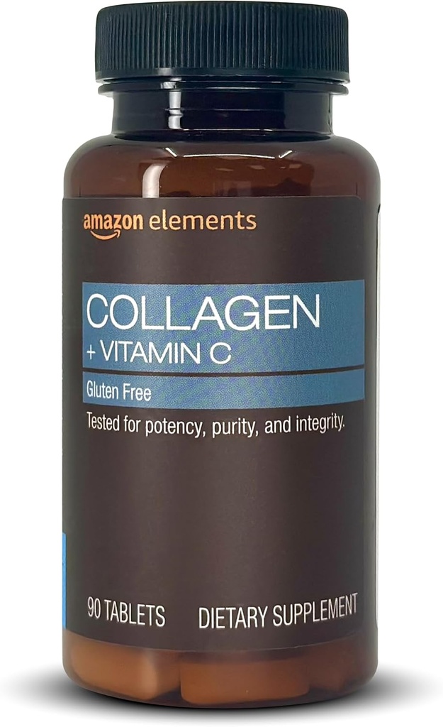 Elementer Collagen Peptider + C-vitamin, 2500 mg Collagen Peptider per servering, 90 tabletter, 1 måned Supply