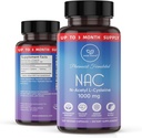 NAC supplement N- Acetyl Cysteine 1000 mg, Aminosyre, naturligt antioxidant, Support for lever, Lung, immunsystem, Fertilitetsindeks 124; 120 N- Acetyl- L- Cysteine Capsule