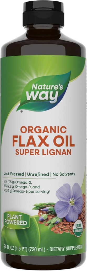 Nature 's Way Organic Flax Oil Super Lignan, Cold- presset, og uraffineret, 24 Fl Oz