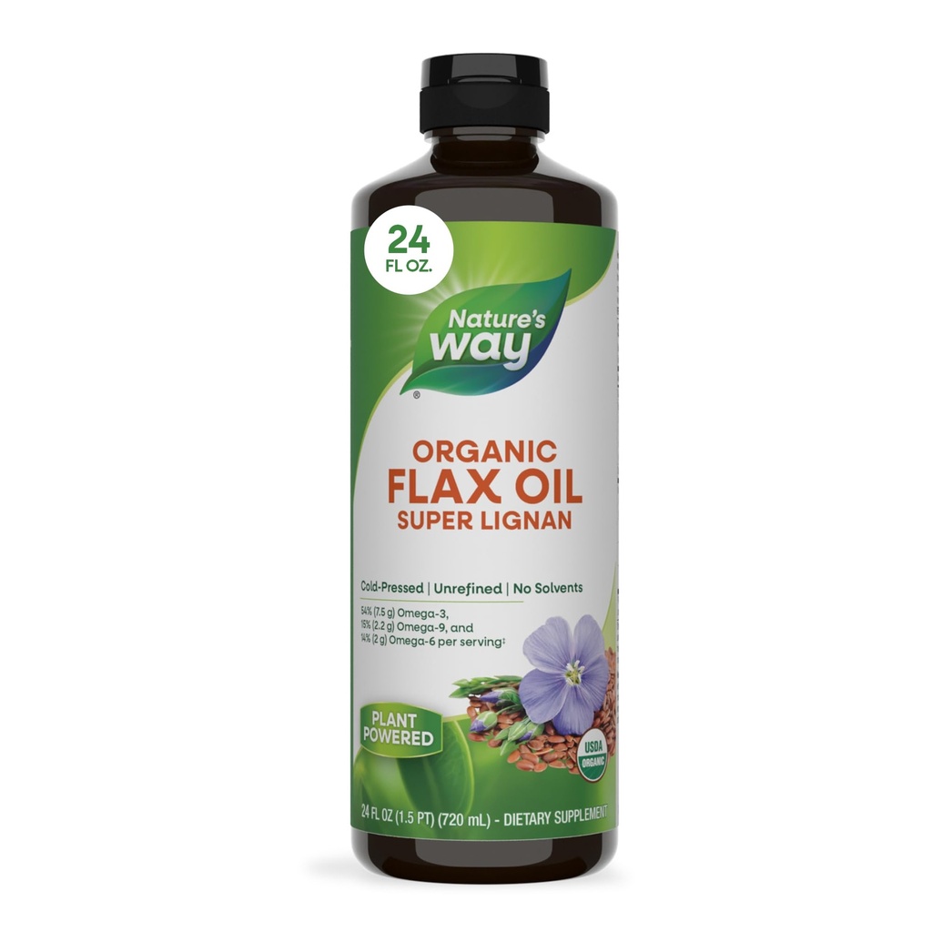 Nature 's Way Organic Flax Oil Super Lignan, Cold- presset, og uraffineret, 24 Fl Oz
