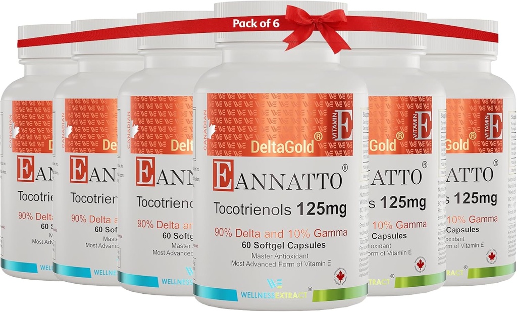 WELLENess Extract Eannatto Tocotrienols Deltagold 125mg, E-vitamin Tocotrienols Supplements 60 Softgel, Tocopherol Free, Non- GMO, Gluten Free & Antioxidant (Pack of 6)