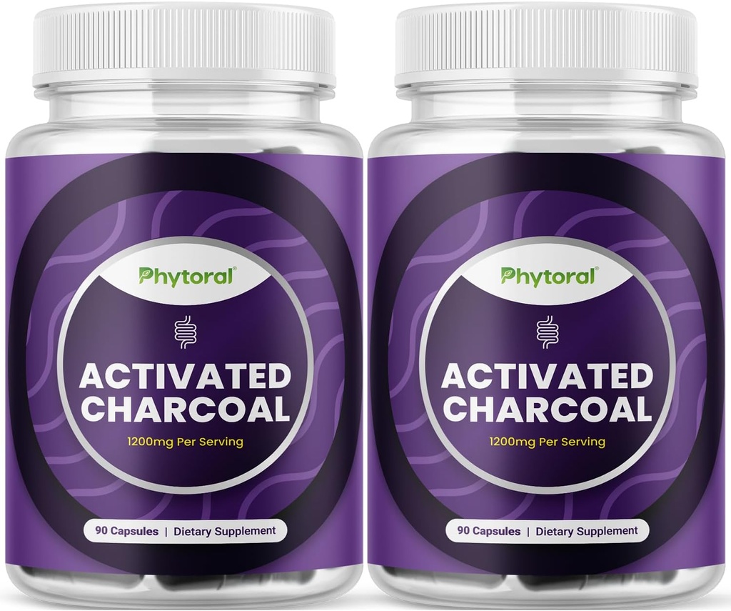 Aktiveret kul piller Detox & Rense - Rensende kokos kapsler med 1200 mg per servering til bloating Relief - Aktiv afgiftning supplement til krop og tandkød - 90 Greve - 2 Pack