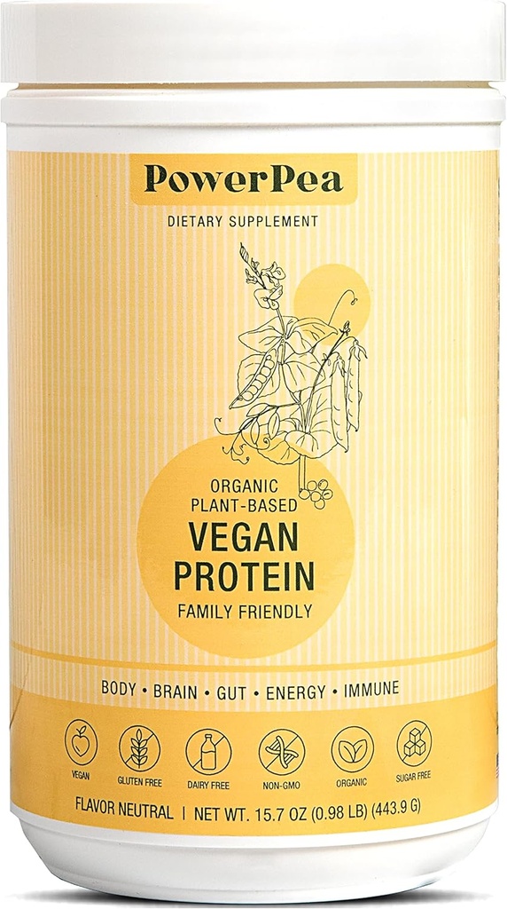 Plant baseret Vegan Protein Unflavored- USDA Organic med vitaminer, fibre, Omega 3, gurkemeje, Kids Nutrition, Non- GMO, Dairy Free, Allergen Free, Sugar & Gluten Free