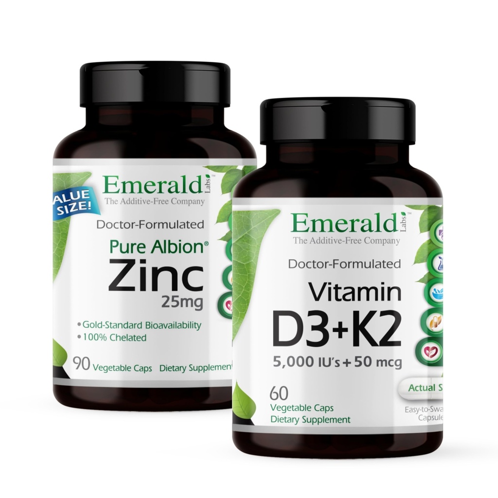 D3 + K2 (60 Caps) & Zink 25mg (90 Caps) - Knoglehygiejne, hjertestøtte, immunstøtte, fordøjelsessundhed, oxiderende stress support - Gluten- Free
