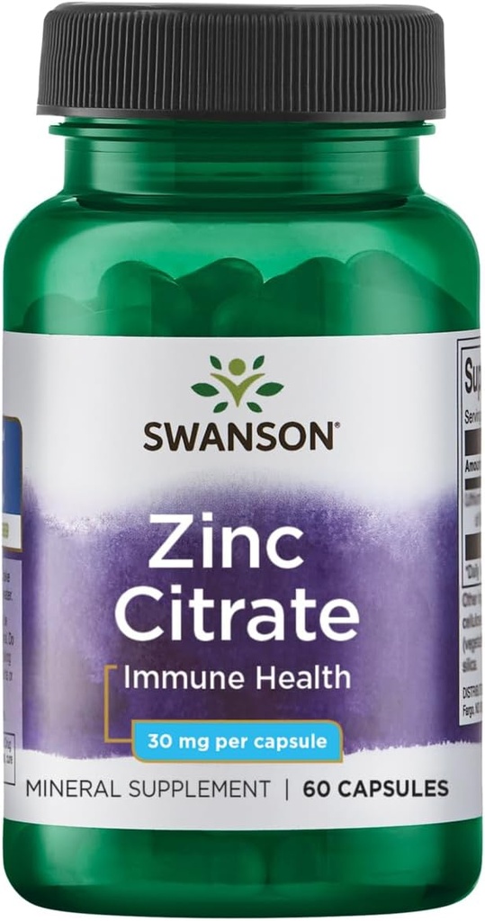 Swanson Zink (Citrat) 30 Milligram 60 Kapsler