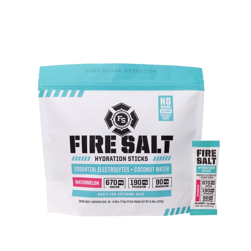 Ildvidenskab Ildsalt Hydration Sticks, Elektrolyter & kokosvand, Hydration Drink Mix med Magnesium, Kalium & Natrium, Zero Sugar, Single Serve On the Go Packs, Watermelon Flavor, 32 Count