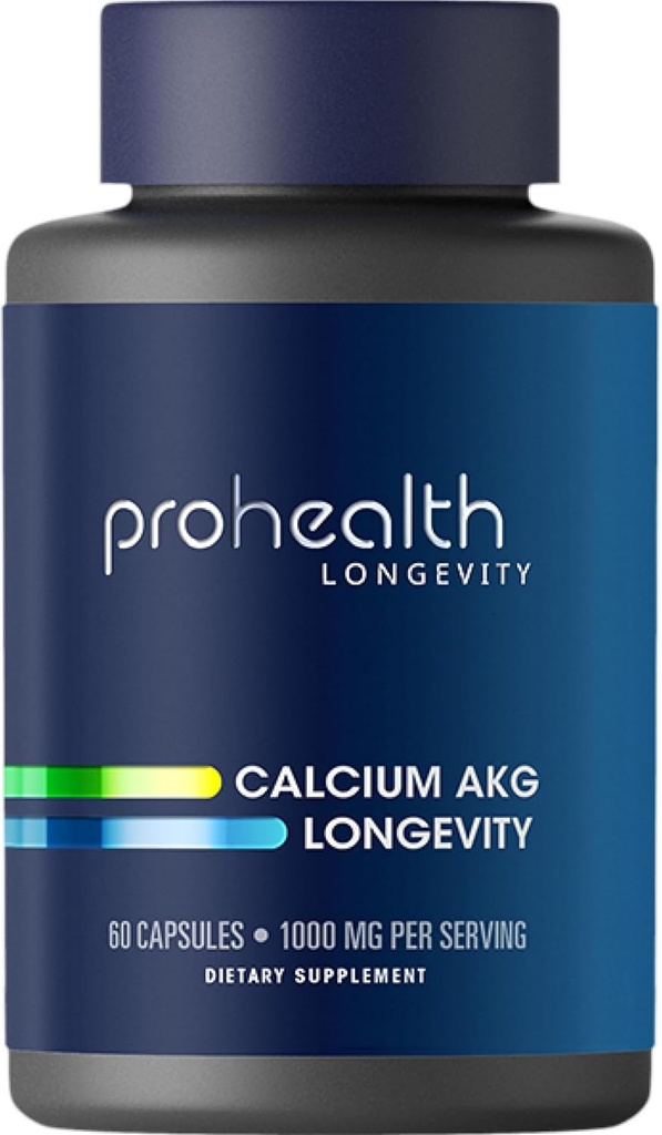 ProHealth, Ca AKG supplement (Alpha Ketoglutarat) (1. 000 mg per 2 Kapselservicering, 60 kapsler). Understøtter stofskiftefunktion og sund aldring processer.