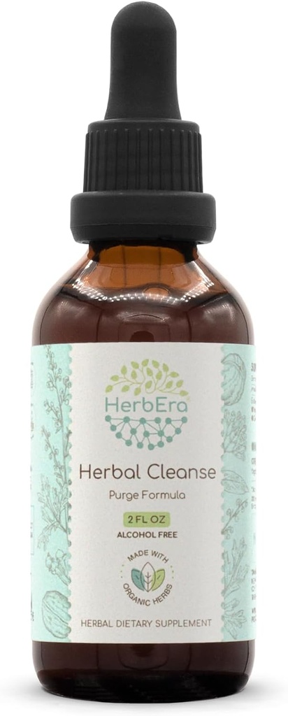 HerbEra Herbal Cleanse B60 Alkohol- Free Tincture Detox and Cleanse Formel, Boost Rensning Extract Supplement 124; Wormwood Herb, Black Walnut Hull, Cloves Flower Bud (2 fl oz)