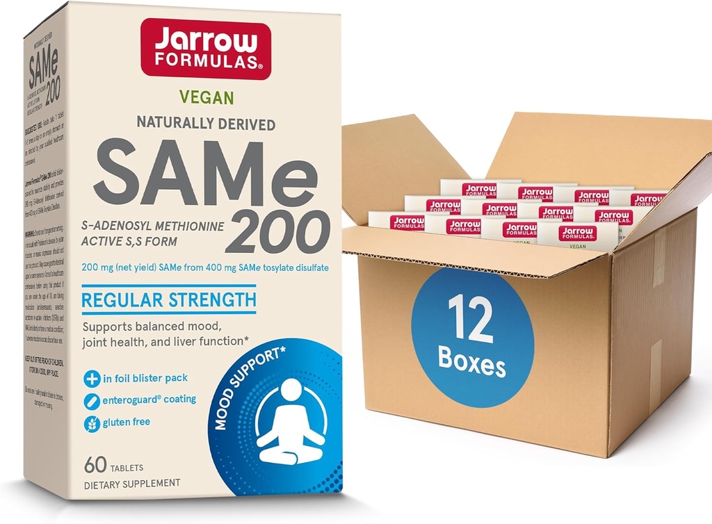 Jarrow formulas Samme 200 mg, Understøtter fælles sundhed, lever funktion, hjerne Metabolisme, 60 tabletter, op til en 60 dages forsyning (pakke med 12)