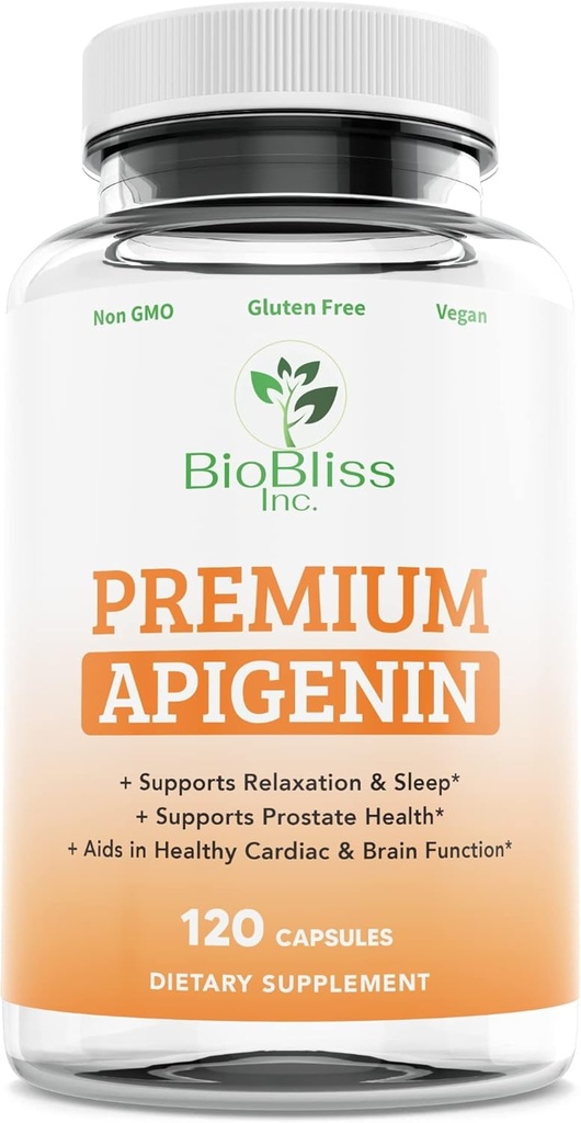 Apigenin Supplement- 50mg 120 Caps, 4 Måned Supply- Potent Bioflavonoid & Antioxidant. * Søvnhjælp til afslapning, prostata sundhed & mere * Non- GMO - Gluten Free- Vegan