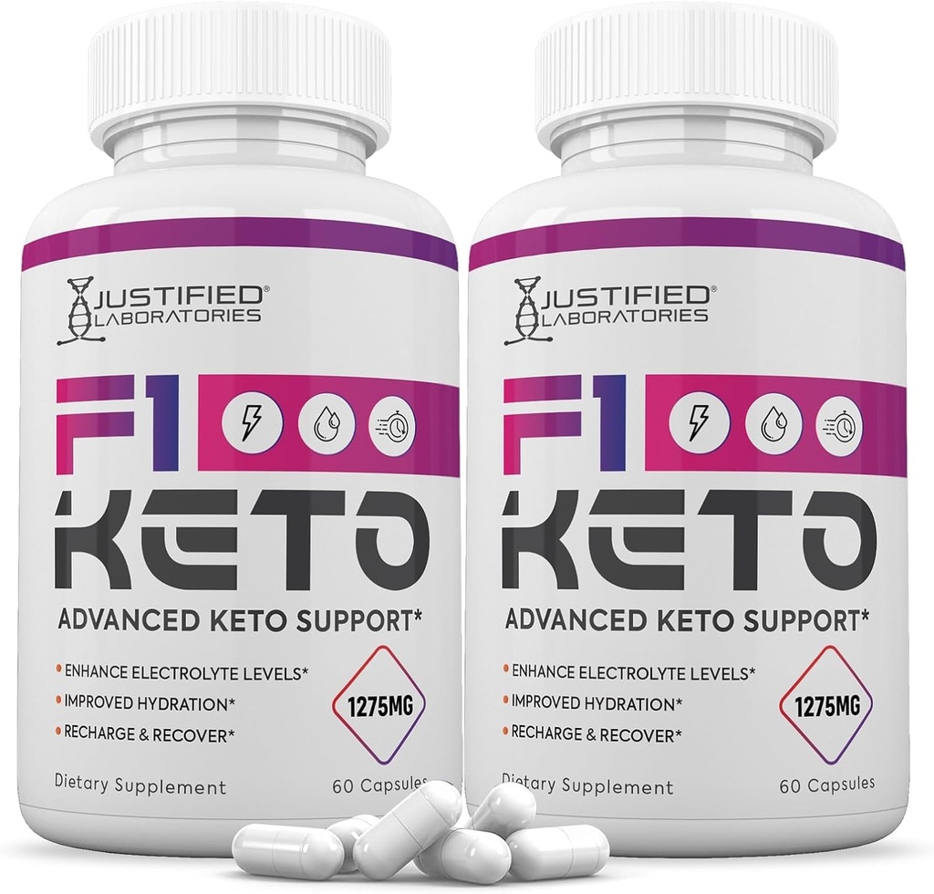 Justified Laboratories (2 Pack F1 Keto Pills 1275MG New & Forbedret Formel Indeholder Apple Cider Vineddike Extra Virgin Olivenolie Powder Green Tea Leaf 120 Kapsler