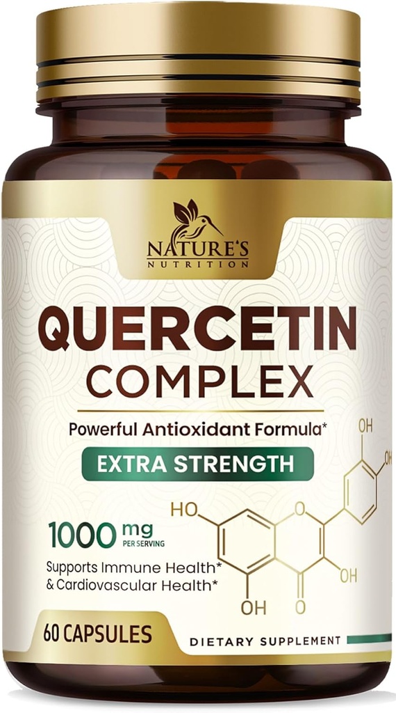 Quercetin Supplement 1000mg - Natural, Plant- Based Support for Immunum, Cellular, Respiratoriske & Sæsonforandringer - Extra Strength Quercetin Dihydrat fra Sophora Japonica - 60 Veggie Kapsler