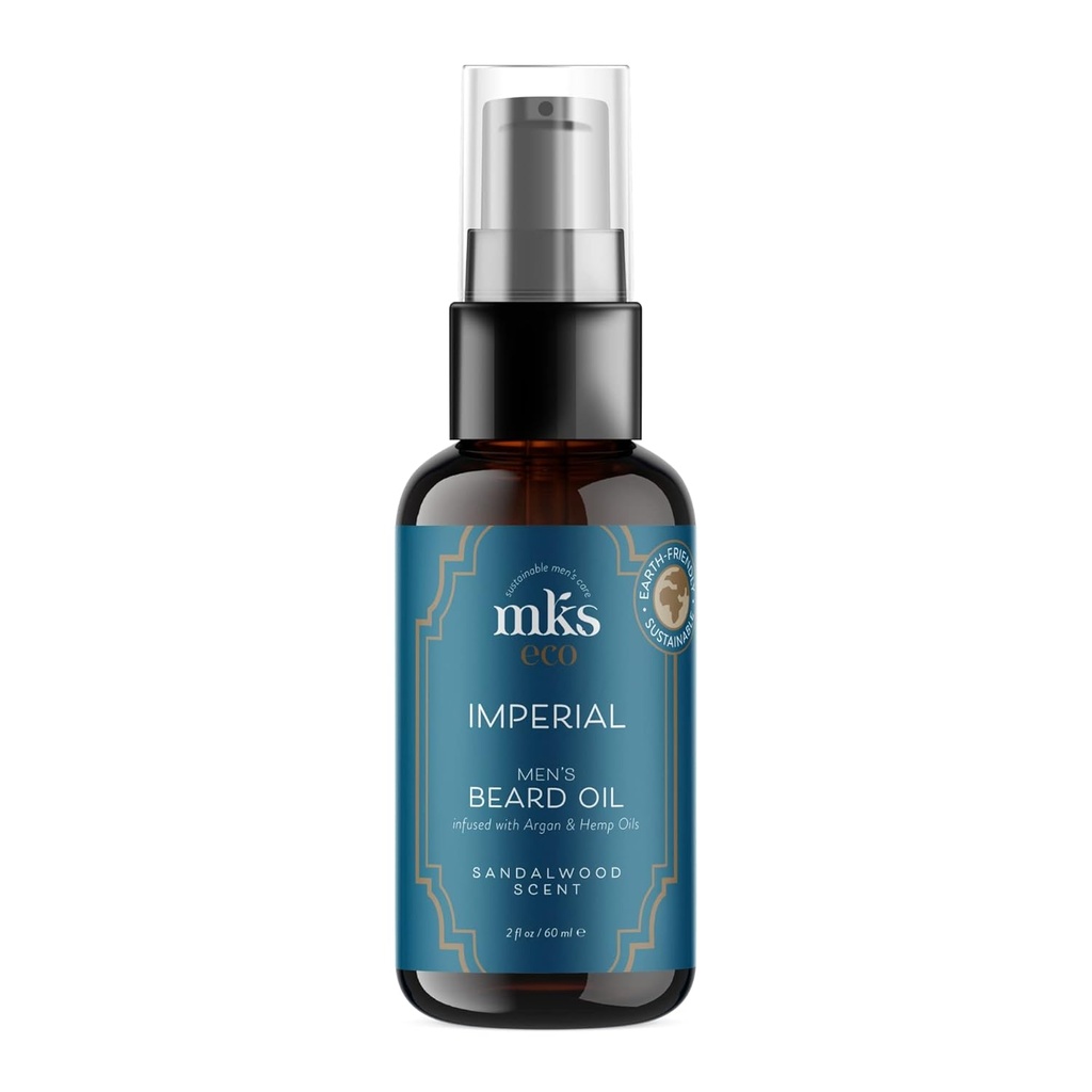 MKS eco for mænd Imperial Beard Oil, Sandalwood Duft - 2 fl oz - Calms & Controls Ansigtshår, Adds Shine, Fugtgivende Hud - Med Hamp Seed Oil & Argan Oil - Vegan, Cruelty Free