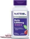 Natrol Beauty Biotin 5000mcg, Kosttilskud til sundt hår, hud, negle og energi Metabolisme, 90 Strawberry- Flavored Fast Opløs tabletter, 90 dages forsyning
