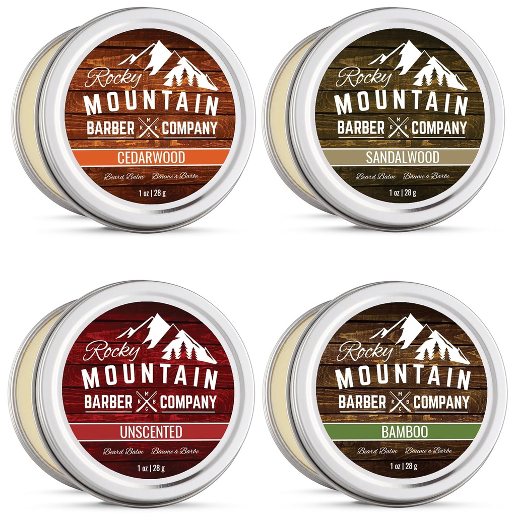 Beard Balm Variety Pack - 4 naturlige prøver (1 oz hver) med Argan Oil, Shea Butter, Kokosolie & Jojoba Oil - Rich in Vitamin & Minerals