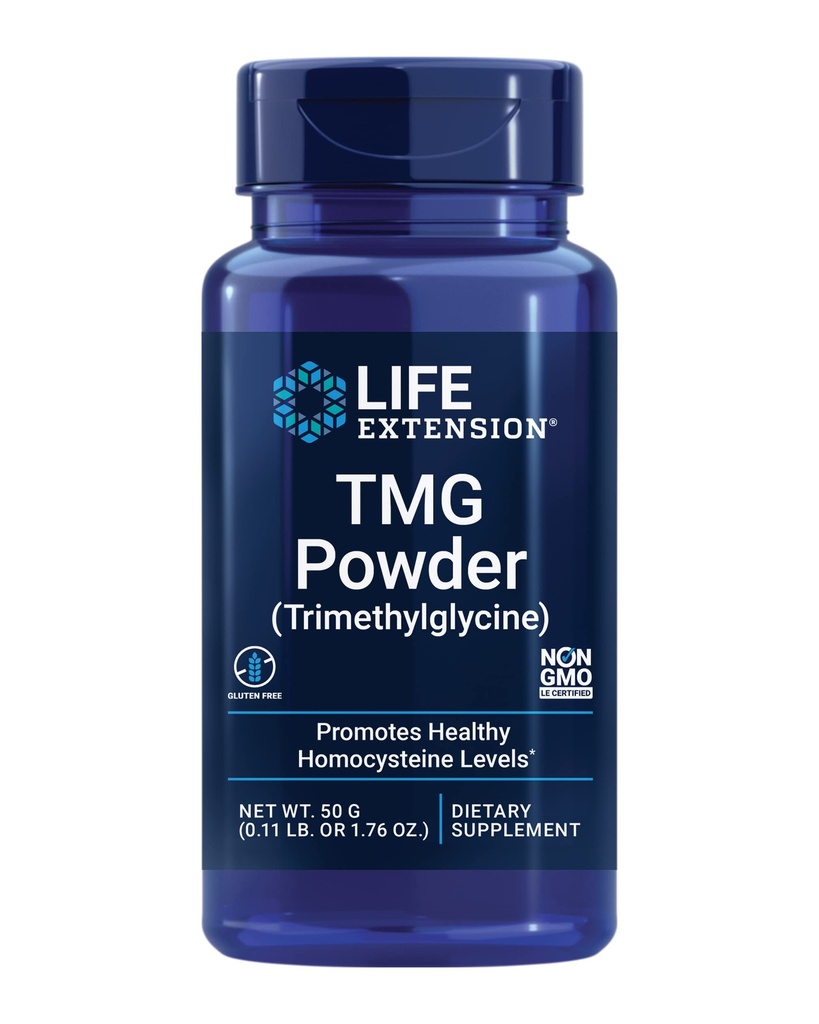 Life Extension TMG Powder - Trimethylglycin - Hjælper med at vedligeholde normale homocysteinniveauer, Heart Health - Gluten- Free, Non- GMO, Vegetar - Net Wt. 50 g (0,11 lb. eller 1,76 oz.)