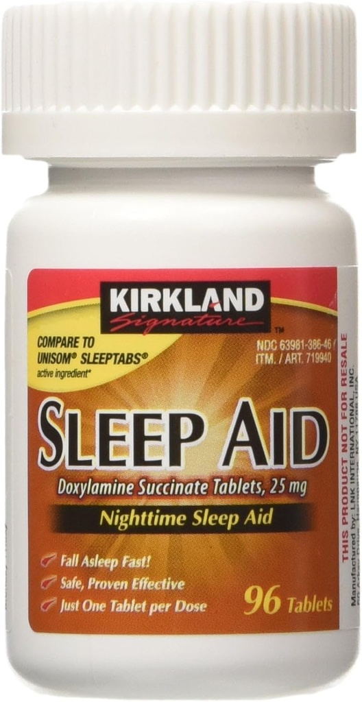 Kirkland Signature Sleep Aid Doxylamin Succinate 25 Mg, 96-greve (1 flaske) Nighttime Sleep Aid