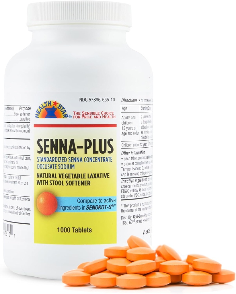 Health Star Senna Plus Laxative & Stool blødgøringsmiddel Tablets 50mg / 8. 6 mg Styrke Naturlig vegetabilsk Stimulant Laxative Laxative