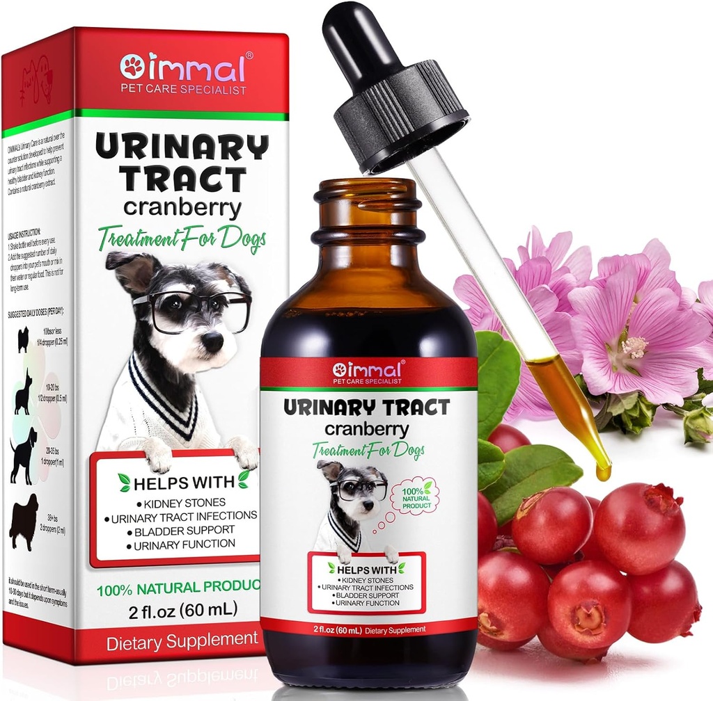 Hunde UTI Behandling - Urinary Tract Infektion behandlinger, Nyre + Brege Support, Natural Cranberry Extract for Hunde, Understøtter Urinary og fordøjelsessygdomme (2 Fl Oz)