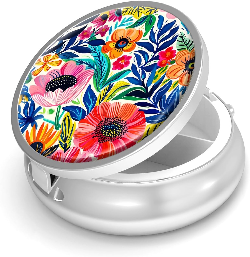 Pill Box-3 Segment Lille Pill sag for purse & Pocket Mini Metal Pill Holder Travel Pill Container til at holde kosttilskud Vitamin BPA- Gratis (Have Blomst)