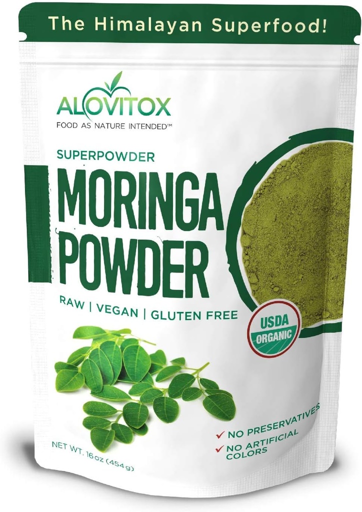 Organic Moringa Oleifera Powder 16 oz Note 124; Plante Proteiner, Aminosyrer, Antioxidanter og Vitaminer - Energigivende Drumstick Leaf Powder
