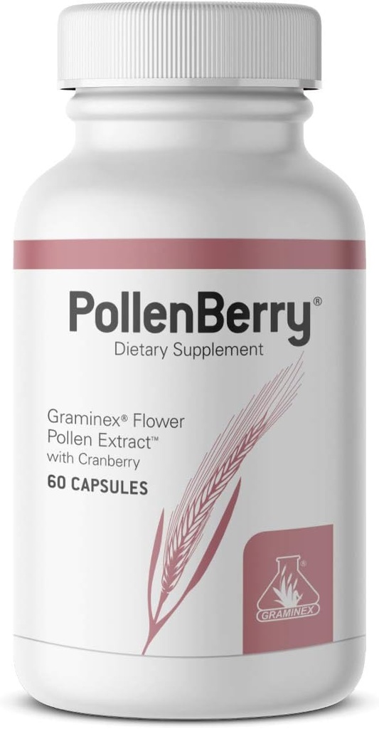 Graminex PollenBerry Kosttilskud - G60 Koncentreret blomst Pollen ekstrakt, Tranebær pulver - Understøtter hud, urinveje, og Bstige sundhed - naturlige antioxidant, 60 kapsler