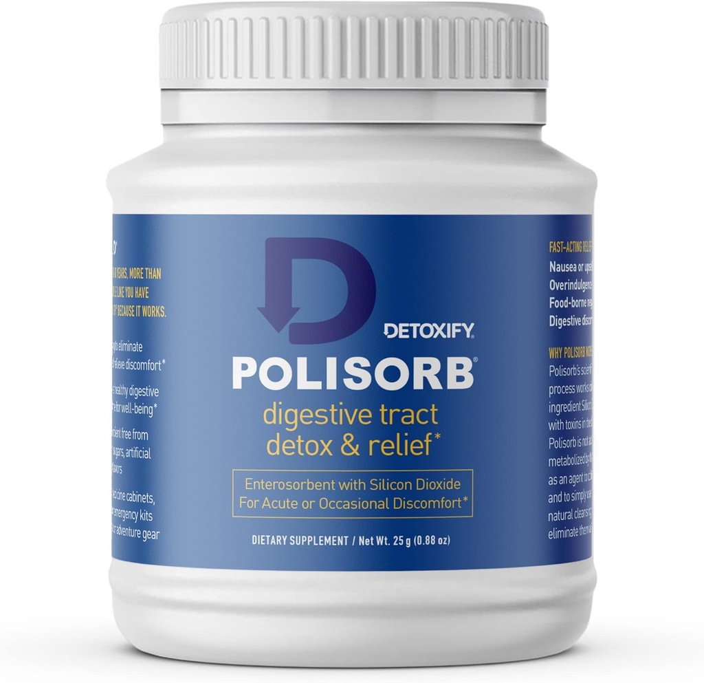 Afgift Polisorb fordøjelsesmiddel rengøring - Silicon Dioxide Detox Drikke til Gut Health, Mave Comfort & Cleansing, Blandinger med vand, Juice, Tea - Familie-Friendly, 2 Tbsp Servering til voksne