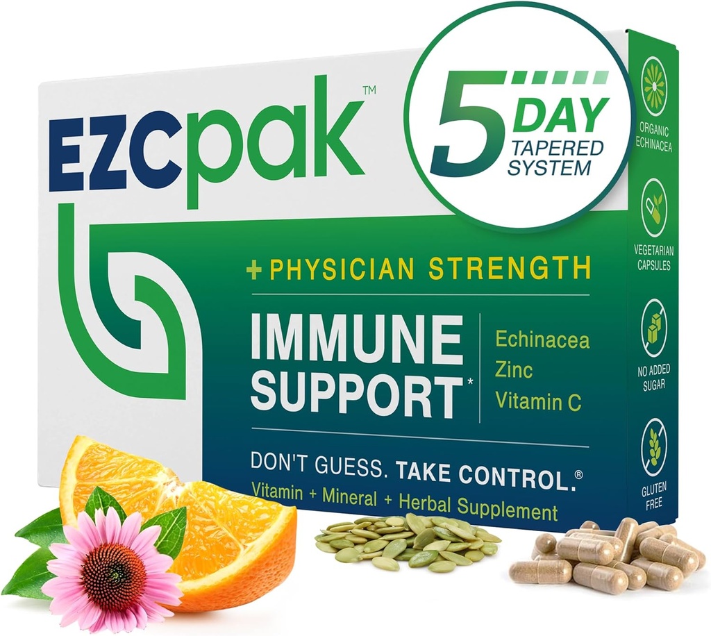 EZC Pak 5- Day Tapered immunforsvar Booster - Vitamin immunforsvar supplement, Echinacea, Zink vitamin C, Vitaminer til immunsystemet support, immunboostere til voksne - Immunsupportvitaminer