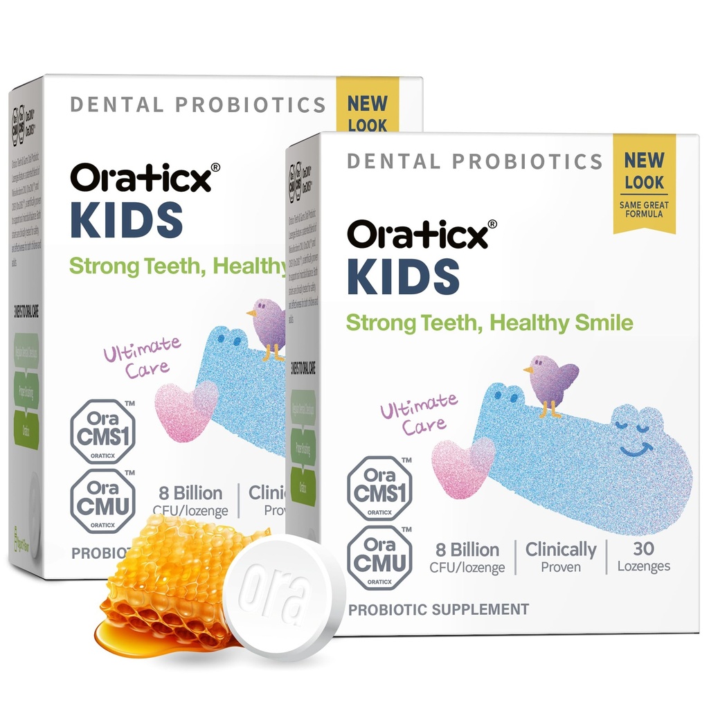 OraTicx Kids Tandprobiotika til Anti- Cavity + sunde tænder og tandkød, 8 milliarder CFU Probiotika til oral sundhed, Yoghurt Flavor 2-Pack