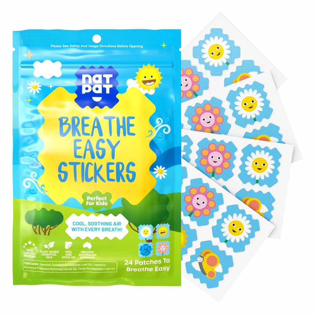 NATPAT Breathe Easy Stickers - Stuffy Patch for børn og voksne - All- Natural Cold and Allergy Relief for Congestion, Chemical and Drug Free - BuzzPatch Natural Patch (24 Pack)
