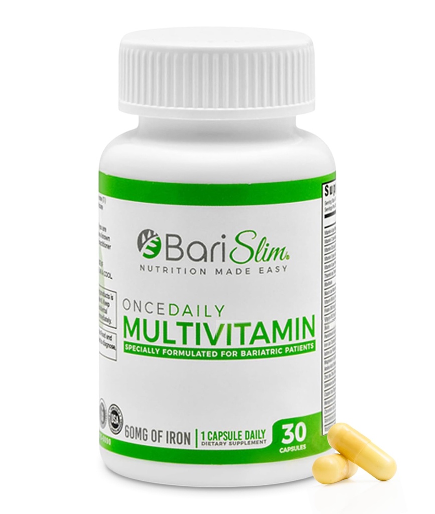 BariSlim En gang daglig Bariatric Multivitamin Capsule - 60mg jern - Bariatric Vitamin & supplement til postkirurgi herunder Gastric Bypass & Gastric Sleeve