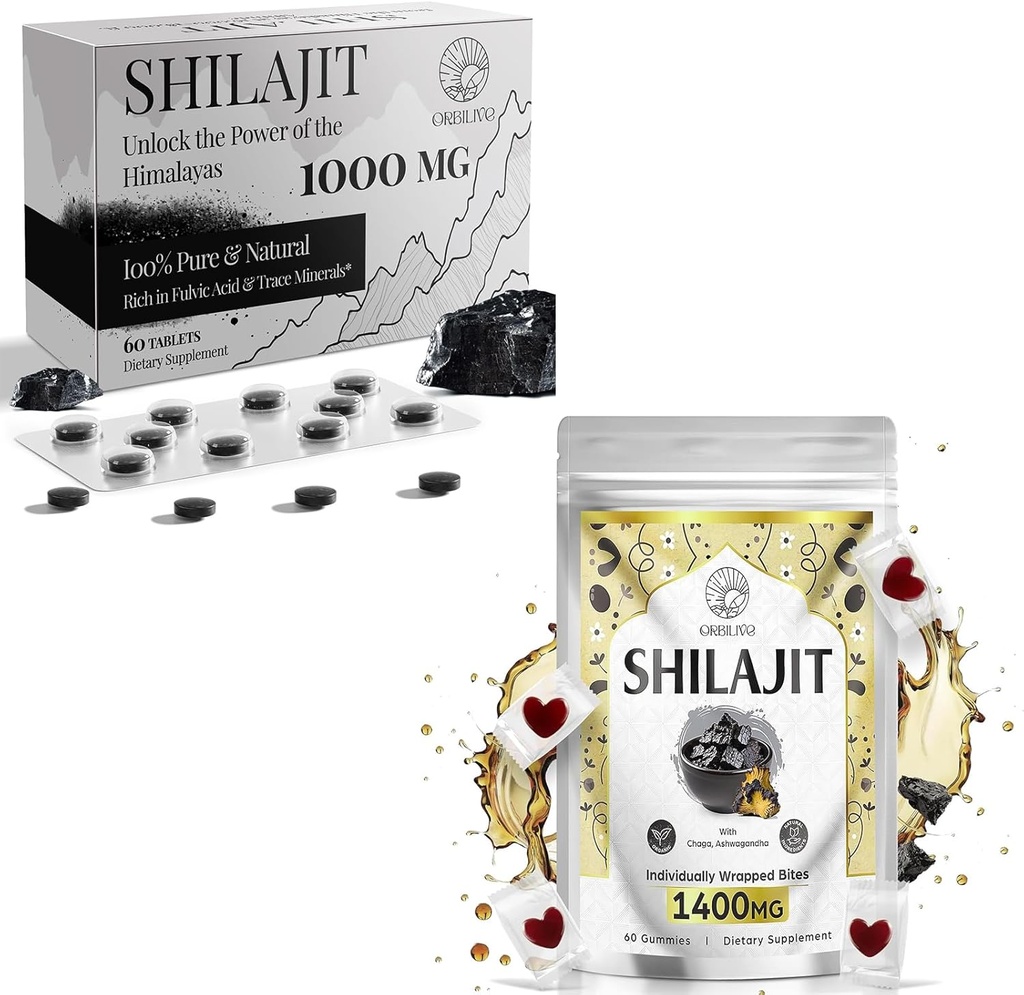 1400 MG Shilajit 60 Gummies med 1000 MG Shilajit Tablets 60 Count