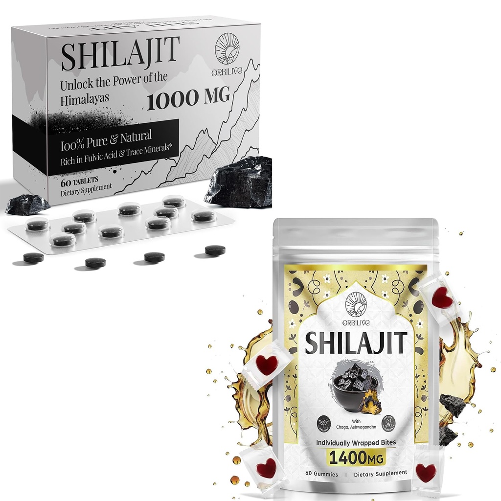 1400 MG Shilajit 60 Gummies med 1000 MG Shilajit Tablets 60 Count