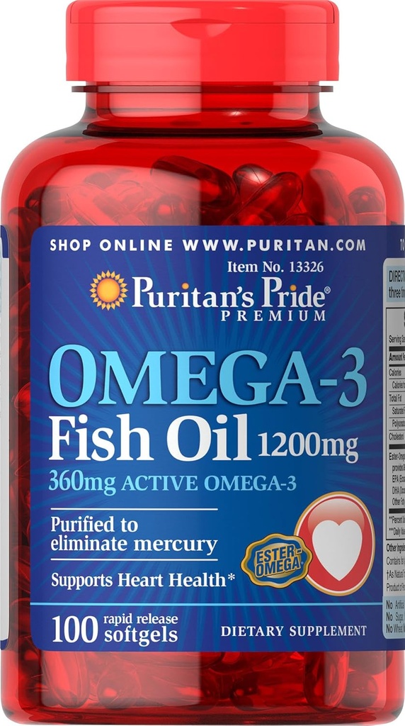 Puritan's Pride Omega-3 Fish Oil 1200 mg (360 mg Active Omega-3) - 100 Softgels