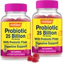 WellYe (2 Pack 25 Millioner Probiotika + Prebiotika til mænd og kvinder Gummies - fordøjelsesstøtte, Gut Health, immunsupport Gummy - Probiotika til fordøjelsessundhed med 12 Stains - 60 Gummies