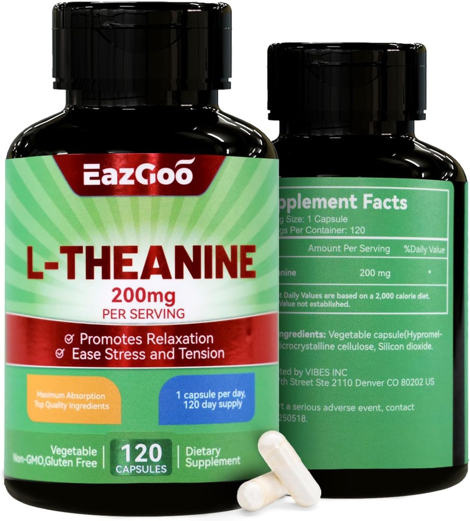L- Theanine 200mg, Aminosyre supplement til støtte relaksering, stress, L Theanine kapsler - Non-GMO, Gluten Free, 240 Veg kapsler