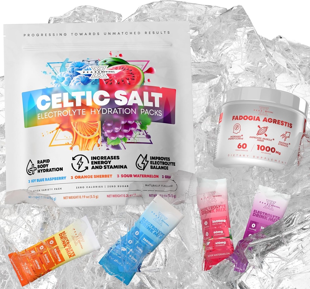 Fadogia Agrestis 1000mg Per Servering Supplement + Elektrolytter Pulver Pakninger Celtic Salt 12 Elektrolyte Pakninger