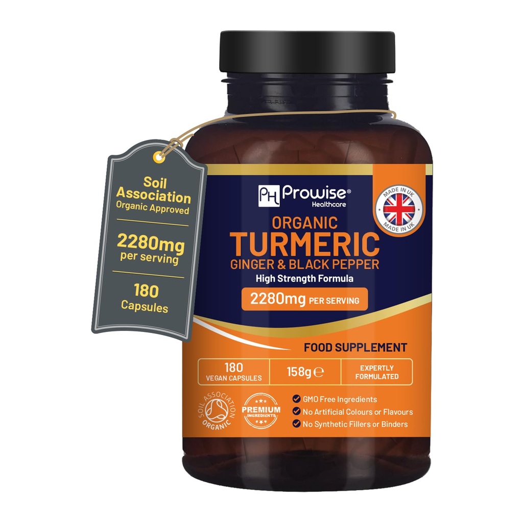 Gurkemeje 2280mg (høj styrke) med sort peber & Ginger - 180 Vegansk gurkemeje kapsler med aktiv ingredient Curcumin I UK Lavet af Provis Healthcare