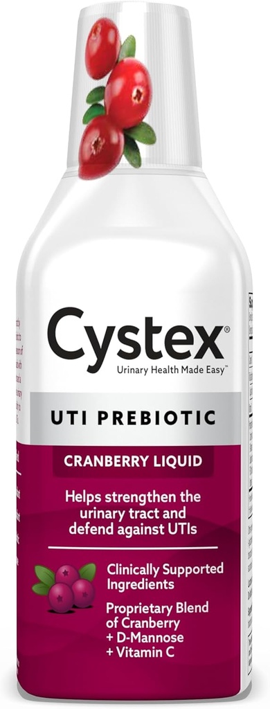 Cystex UTI Support & Urinary Health Supplement - Sugar- Free Cranberry Prebiotic with D- Mannose, Vitamin C, & Bromelain for UTI Protection & Vedligeholdelse - Flydende formel - 7,6 fl oz - (pakke med 1)