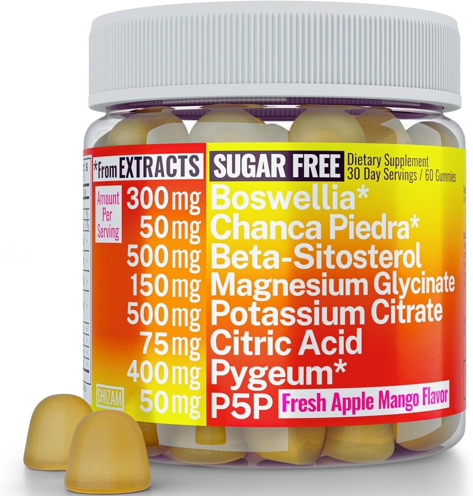 Boswellia Chanca Piedra Pygeum Beta- sitosterol Gummies med Magnesium Glycinate Kalium Citrate P5P Note 124; Stone Breaker Prostata Kidney Stone Urisyre Flush & Cleanse Note 124; Pills Kapsler Supplement Alt