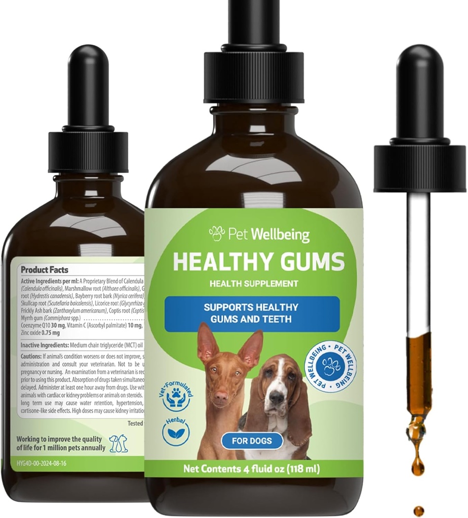 Pet Wellbeing Sund Gummer for Hunde - Gums & Dental Health, Oral Care, Sund ånde, Coenzym Q10, Zink Oxide, Calendula, Marshmallow Root - Veterinarian- Formuleret Holistisk tematisk 4 oz (118 ml)