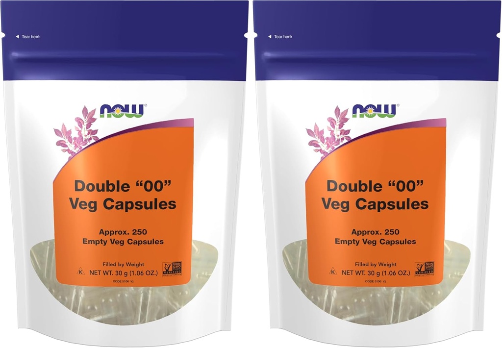 Now Supplements, Tomme Vegetariske Kapsler, Double 00, "Fyldt med vægt, Non- GMO Project Verified, 250 Veg Kapsler (pakke med 2)