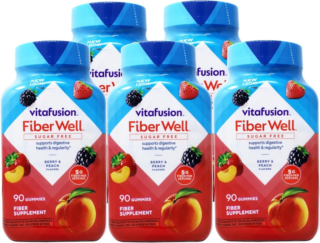 VitaFusion, Fiber Well Gummies, Fiber Supplement, Diverse Flavors - 90 gummies, pakke med 5