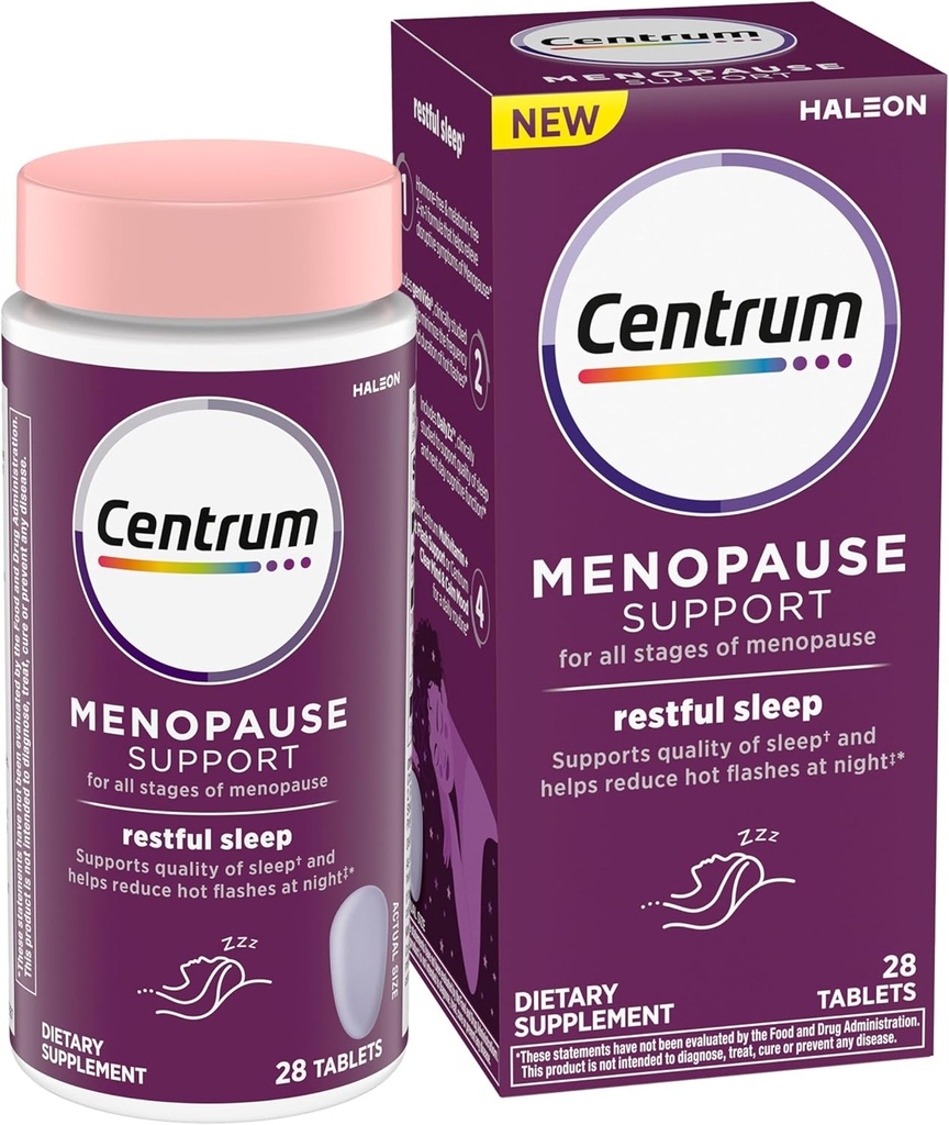 Centrum Restful Søvn Menopause Support Tablets, Supplement med klinisk undersøgt DailyZz og geniVida, 28 Greve